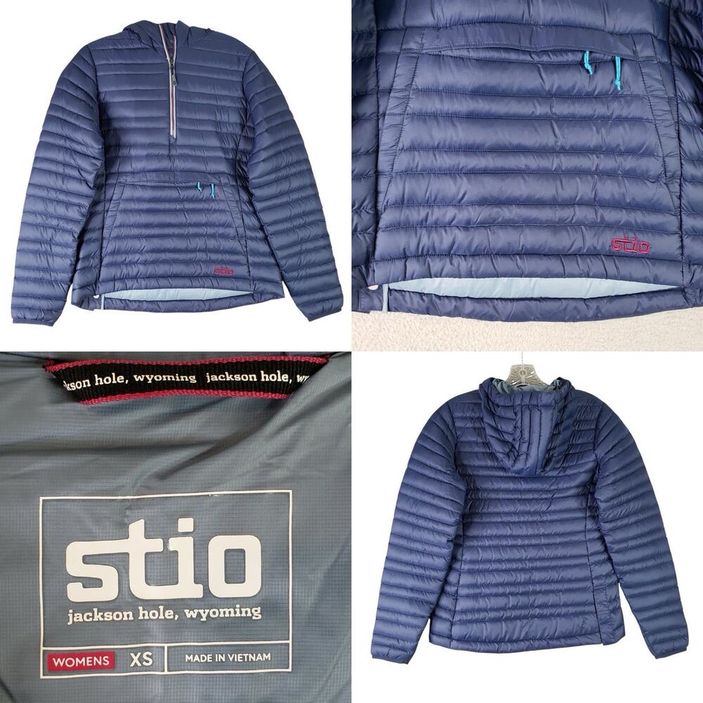 Stio Pinion 800 Down Pullover Puffer Jacket Mtn Blue Women Size XS Hooded Pertex